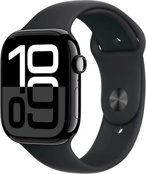 Apple Watch Series 10 (GPS) 46mm Aluminum Case with Black Sport Band - S/M - Jet Black - (2024)