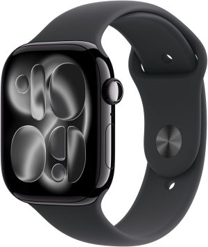 Apple Watch Series 11 (GPS+Cellular) 46mm Aluminum Case with Black Sport Band - S/M - Jet Black - (2025)